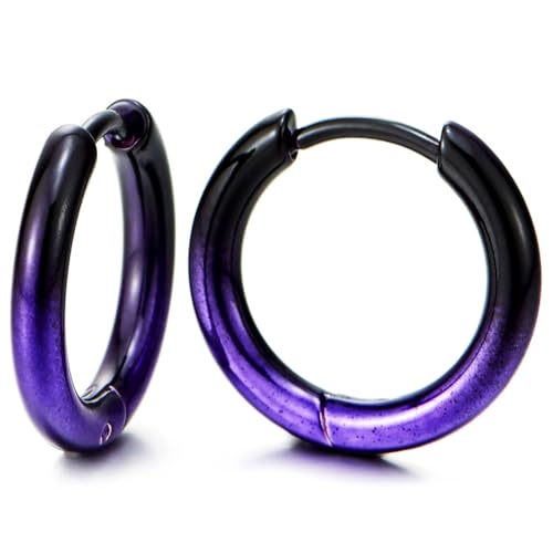 Pair Stainless Steel Oxidized Plain Circle Huggie Hinged Hoop Earrings for Men Women