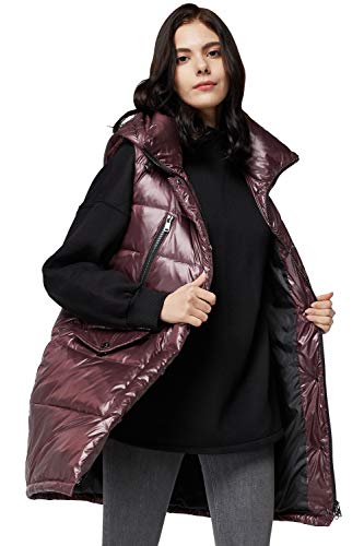 Orolay Womens' Down Vest with Stand Collar Thick Hooded Sleeveless Winter Coats Red M