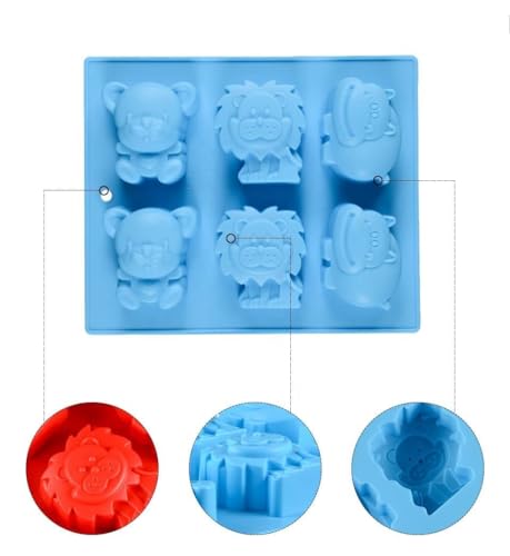 Image of 6 Cavity Animal Lion Bear Hippopotamus 110GM Soap Molds, Large Jello 3D Silicone Chocolate Cupcake Candy Cookie Baking Clay DIY Resin Pudding Candle Mould Decoration Handmade Craft