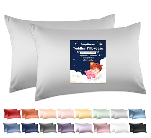 Image of Deep Dream Toddler Pillowcases for 13x18 Pillow 2 Pack, 100% Cotton Travel Pillow Case Cover, 600 Thread Count Cotton Pillow Covers, Soft & Breathable Small Pillow Cases Envelope Closure, Light Grey