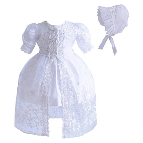 Vestido de Bautizo Blanco con Encaje y Gorro Cinda 0-3 Meses Cover