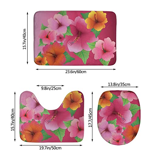 DIRYKILP Badematte + Konturmatte + Toilettendeckelbezug, Kunst Schöne Blumen 3 Stück Badematten Set, mit rutschfester Klebeunterseite – Bild 4