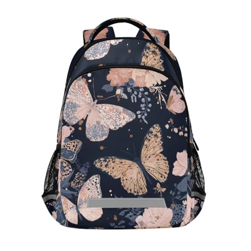 Pink Butterfly Kid's Elementary Middle School Backpack for Son Daughter, Age 6-12 Back to School Backpack Bookbag Schoolbag for Boys Girls