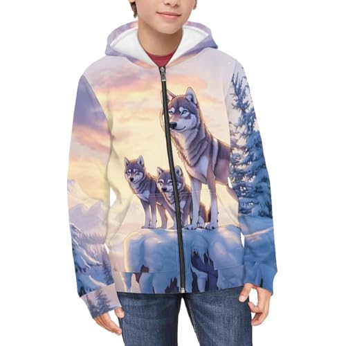Wolf Zip Up Sweatshirt Fashion Hoodies Zipper Jacket Long Sleeve Sweatshirts Fall Hoodie for Kids Boy Girl 6-163