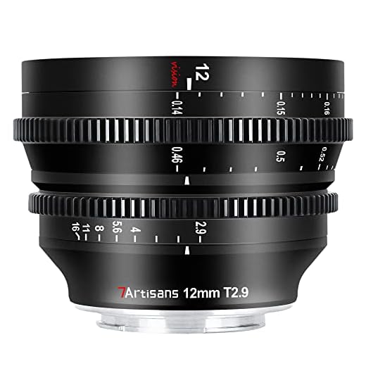 7artisans Lente de cine gran angular T2.9 de 12 mm, compatible con cámaras sin espejo M4/3 epm1 emp2 E-PL1 E-PL2 E-PL3 E-PL5 E-PL6 G2 G3 G5 G6 G7 GH1 GH2 GH3 GH4 GH5 GH5. Small