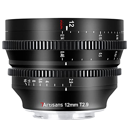 7artisans Lente Cine de 12 mm T2.9 ultra gran angular APS-C de gran apertura de enfoque manual, compatible con cámara sin espejo (montaje R)