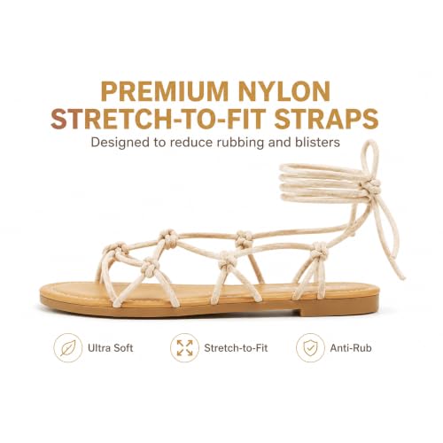 Image of Women's Lace Up Gladiator Flat Sandals Strappy Dressy Summer Tie Up