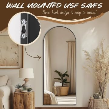 Image of Antok 58 inch x21 inch Arched Full Length Mirror with Stand, Floor Mirror, Black