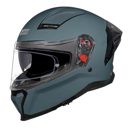 Image of STUDDS Helios ISI and DOT Certified Full Face Helmet with Antifog 100 Lens, Sporty Spoiler (Shark Skin MATT Blue - L)