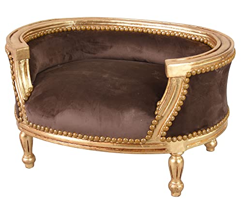 Hundebett „Marie Antoinette“ – Barock-Rokoko Haustierbett mit antik-patiniertem Holzrahmen & Volutenform, H40×B70×T47 cm cat704a70 Palazzo Exklusiv