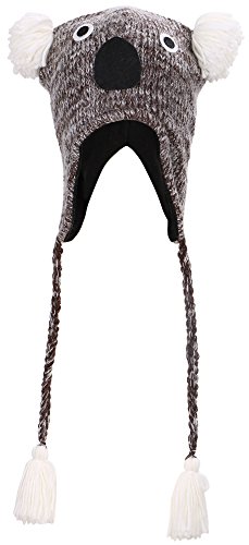 Simplicity Animal Beanie Hat with Ear Flaps and Tassel for Women or Men, Koala