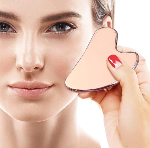 Image of Pure Copper Gua Sha Scraping Tool | Heart Shape Face, Neck and Body Massager Board for Soothing, Cooling & Skin Therapy