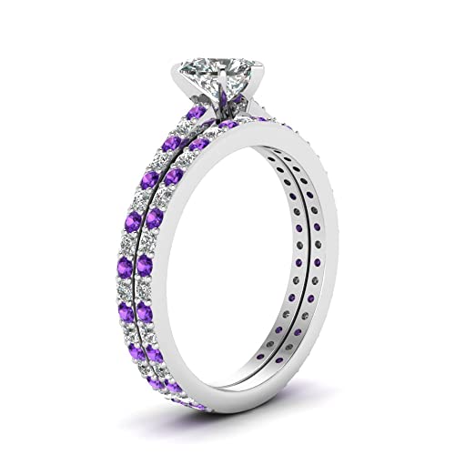 Image of 55Carat Choose Your Gemstone Classic Delicate Diamond CZ Wedding Set sterling silver Heart Shape Wedding Ring Sets Ornaments Surprise for Wife Symbol of Love Clarity Comfortable US Size 4 to 12