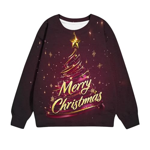 Girls Kids Christmas Jumper Long Sleeve Xmas Tree Sweatshirt, Winter Long Sleeve Tops Cotton Pullover Crew Neck Festival Casual Party Clothes Brown 11 Years - Image 6