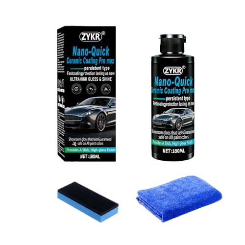 ZYKR Nano-Quick Ceramic Coating Pro Max - Advanced Hydrophobic Car Polish & Paint Sealant - Showroom High Gloss Multi-Surface Protection for Paint Plastics Rubber & Tires 180ml1 Pack