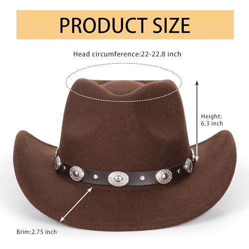 Eohak Shapeable Western Cowboy Hat For Men Women Felt Fedoras Cap Outback Cowgirl Jazz Hats With Belt Buckle M/L thumb #1