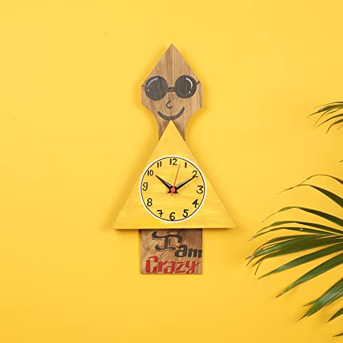 Image of AAKRITI ART CREATIONS Crazy Me Wall Clock Multicolor | Wall Clock for Home, Home Decoration | Modern Art Wall Hanging, Lightweight Wooden wall Decor | Matte Finish Wooden