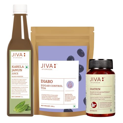 Image of Jiva Diabeties Combo | Diabo Tea 150gm, Diatrin 120 Tablet & Karela Jamun Juice 1L | 100% Pure & Natural | Helps to Support Healthy Insulin (Combo Pack of 3)