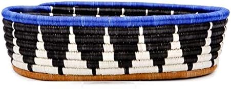 Rwanda Bread Basket - Oval Basket for Storage, Organization or Serving | Great for Remote Controller Storage or Baby Diapers and Wipes or Serving Bread on The Table- Blue 11" Long, 7" Wide, 2.5" Tall