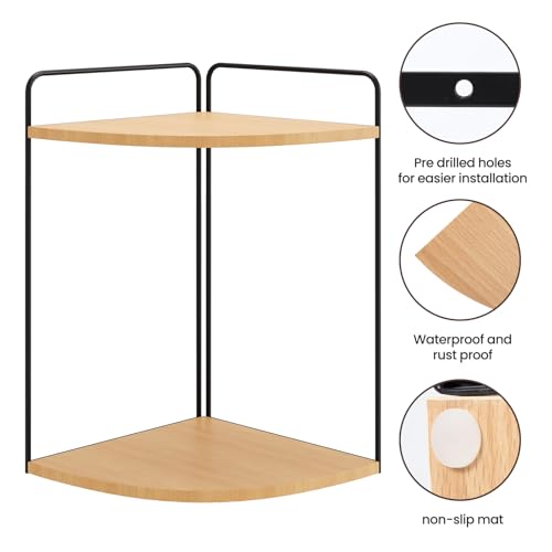 Image of Forest Angle Bathroom Counter Organizer,Countertop Organizer,Vanity Organizers,Bathroom Storage,Bathroom Sink Caddy,Counter Shelf,Corner Counter,Corner Shelves(Black-Burlywood)