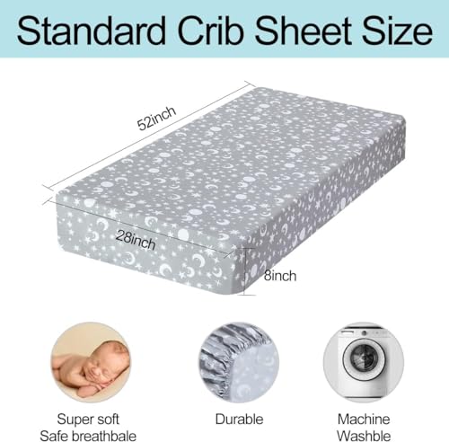 Image of Bimocosy Crib Sheets 4 Pack, Baby Crib Sheets Fitted for Boys and Girls Breathable & Snug Fit, Soft Toddler Bed Sheets for Standard Crib Mattress Nursery Daycare Essentials, Starry Safari