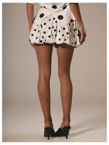 WDIRARA Women's Polka Dots Bubble Skirt Elastic Waist Ruffle Hem A Line Mini Skirts3