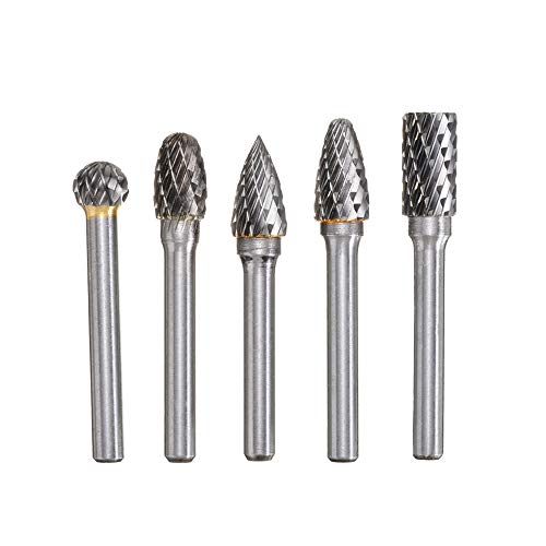 Bestgle 5 Juego de Fresas de Carburo Acero para Moldeo de Limas Giratorias, Herramienta Giratoria Doble Corte, Fresas de Diamante Rotary Archivo Tungsteno Acero Herramientas Rotary (6 * 10)