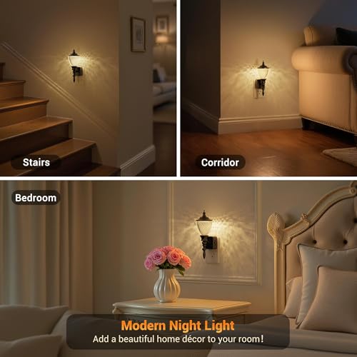 Image of JandCase Night Lights Plug into Wall, 3000K Soft White, Dusk to Dawn Sensor | 0-100LM Dimmable Industrial Night Light, for Bedroom, Bathroom, Living Room, Hallway