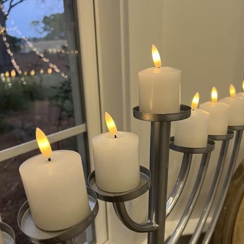 Image of GenSwin Flameless Pillar Candles Flickering with Timer, Battery Operated Real Wax LED Votive 3D Wick Candles 6 Pack White(Battery Include, 2 x 3.2 Inch)