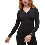 YSABEL MORA Camiseta Térmica Cuello Pico Encaje Mujer Calidez y Comodidad Ideal Invierno Diseño Versátil Manga Larga Tejido Suave Prenda Interior Exterior Climas Frescos Termicidad Moderada