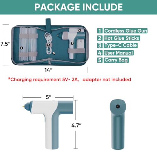 Image of ROMECH Cordless Hot Glue Gun, Auto Dispensing Craft Glue Gun with 30 Pcs Glue Sticks, 3Ah Type-C Rechargeable Glue Gun Kit with Storage Case (Blue)