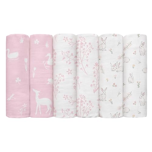 Image of GLLQUEN BABY Receiving Blanket Boy Cotton Muslin Swaddle Blankets Girl Newborn Squares Breathable & Soft Thin Baby Blankets Cloths Double Absorbent Infant Swaddling Wrap - 6 Pack (Looking for Spring)