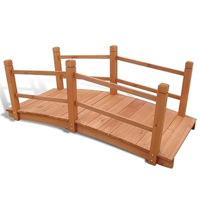 YAFF Solid Wood Garden Bridge, Wooden Arc Bridge with Handrails, Outdoor Decorative Footbridge for Garden, Yard, Lawn, Pond – Brown
