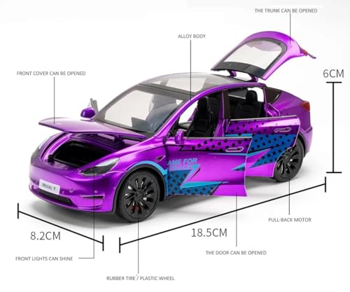 Image of Magicwand 1:24 Scale Die-Cast Teslla Model Y with 6 Openable Doors Lights, Music & Pull Back Action【Pack of 1】【Random Color】