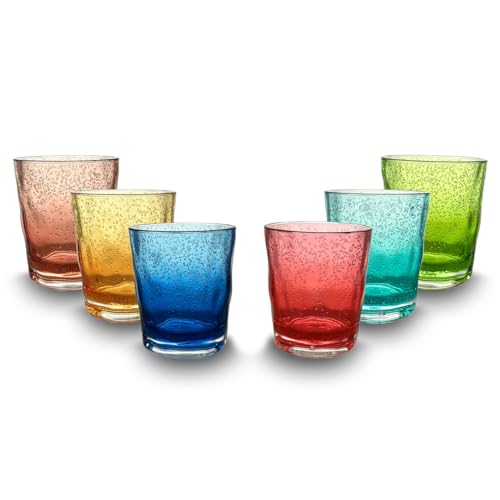 ARCA, Set di 6 Tumbler in Pasta Acrilica, per 6 Persone, Bicchieri Ideali per la Tavola, Resistenti e Duraturi, Collezione Crystal Bubbles, Colori Assortiti, 430 ml