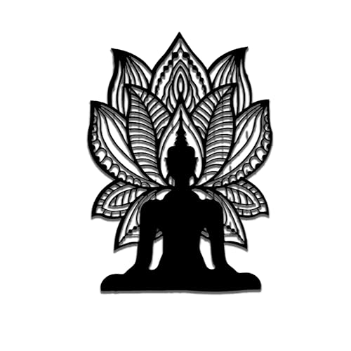 Image of METSY Mild Steel Black powercoated LED Buddha Wall Art with Lotus Design - Spiritual Metal Wall Decor for Home, Meditation Room & Office(91.5x65) CM