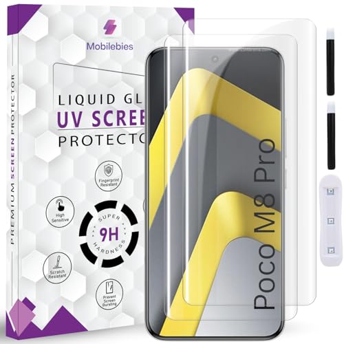 Image of Premium HD+ UV Tempered Glass Screen Protector For Poco M8 Pro 5G (6.83 Inch, Pack of 2) Full Adhesive UV Curved Screen Protector Case Friendly HD Clarity with installation kit & Guide