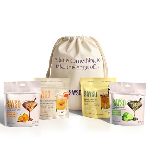 Image of SAYSO Holiday Survival Kit | Includes Honey Rosemary Moscow Mule, Skinny Cardamom Paloma, Lime and Orange Slices for Garnish, and a Limited Edition SAYSO Gift Bag | Craft Cocktail or Mocktail in 1 Min