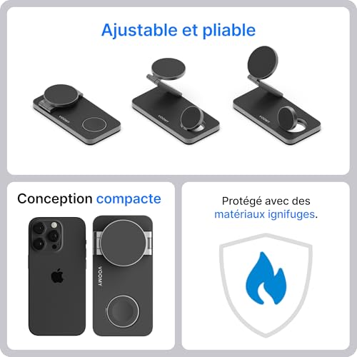Chargeur Induction 3-en-1 compatible MagSafe 15W pour iPhone noir