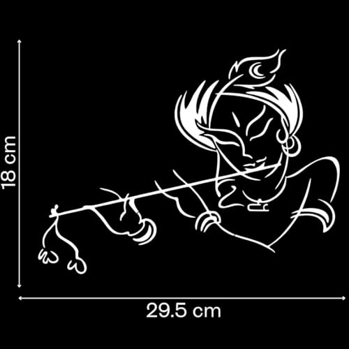 Image of KREEPO Pack of 2 Lord Krishna Religious Self-Adhesive Vinyl Car Decal Sticker for Exterior Use| Dashboard| Windshield (White)