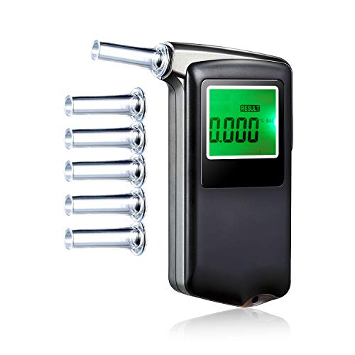 Accurate Portable Breathalizer for Alcohol Content with 5 Mouthpiece Attachments; Digital LCD Display