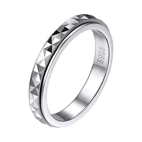 Silvora Schlichter Damen Spinner Ring 925 Silber Facetten Design Roller Ring 3mm breit drehbarer Sandstrahl Spinner Ring Ringgröße 49.3 Geschenke für Geburtstag Weihnachten Cover