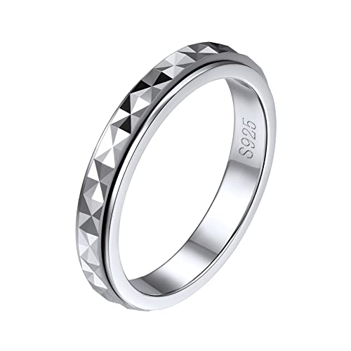 Silvora 3mm breit Damen Mädchen Ring 925 Silber Schmaler Spinner Ring Drehbarer Frauen Fingering Knöchelring in Facetten Design für Ehering Hochzeitsring...