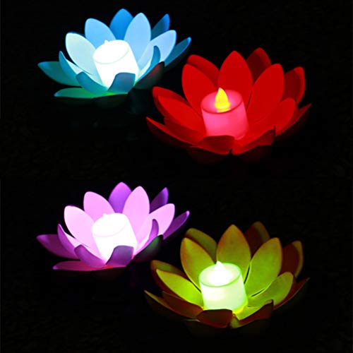 Uonlytech LED Floating Light, Lotus Flower Wishing Pond Light, Lotus Candle Flowers Lampada Galleggiante per Piscina Pond (5pcs, 11.5cm, Luce Colorata)