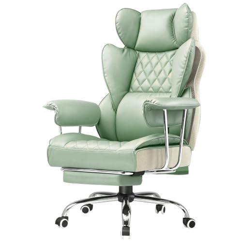 Image of GTPLAYER Gaming Chair,Office Chair with Pocket Spring Lumbar Support, Ergonomic Comfortable Wide Office Desk Computer Chair with Outward Fixed Soft Armrests and Footrest（Gray Green）