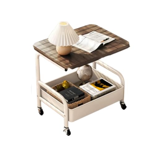 HRGKLMN Table D'appoint Mobile Desserte À roulettes avec Plateau en Bois, Chariot De Service Multifonction avec roulettes, Table De Chevet pour Canapé Et...