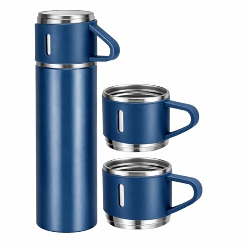 Image of Stainless Steel Hot & Cold Vacuum Flask with Cups | Premium Travel Set
