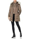 Laundry by Shelli Segal Women's 3/4 Puffer Jacket with Detachable Faux Fur Strip and Bib, Warm...