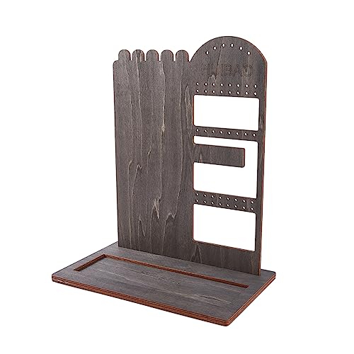 HOBBIESAY Wooden Jewelry Display Tower with Tray Wooden Earring Display Stands Jewelry Organizer Holder 46 Holes Slate Gray Bracelet Storage Holder Large Size for Earrings Necklaces Rings Ornament