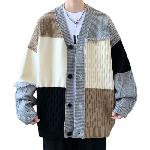 [gos-online] Vネック カーディガン メンズ ニット 冬服 トップス 厚手 セーター オーバーサイズ ゆったり 暖かい 長袖 防寒着 通勤 カジュアル 旅行 ニットカーディガン 春 秋 冬[カーキ-L] MW019